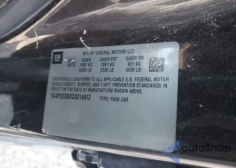 2012 Buick Verano Leather Group z USA, uszkodzony, nr VIN 1G4PS5SKXC4214412